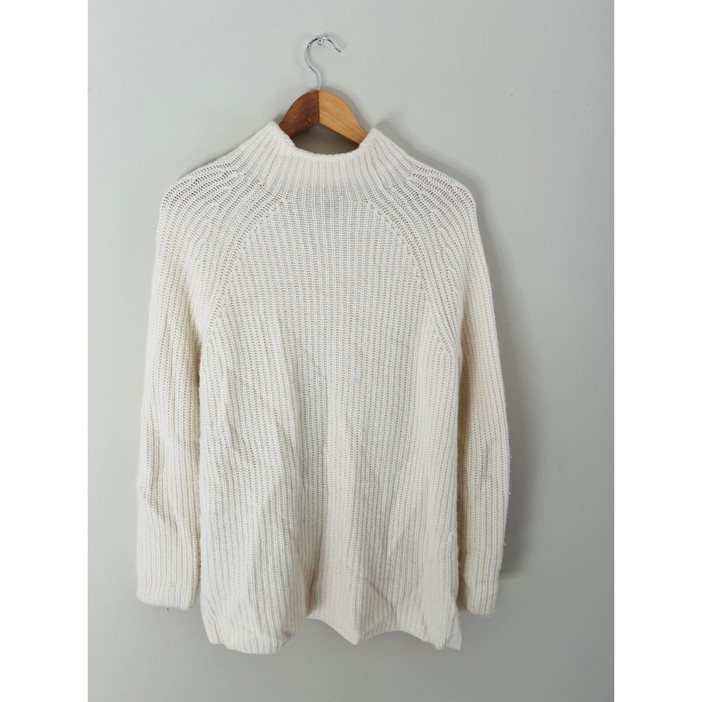 Talbots Pure Cashmere Mock Neck Shaker Stitch Sweater Cream Ivory Large